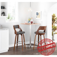 Lumisource B30-CECINAR WLGY2 Cecina Mid-Century Modern Barstool with Swivel in Walnut and Grey Faux Leather - Set of 2
